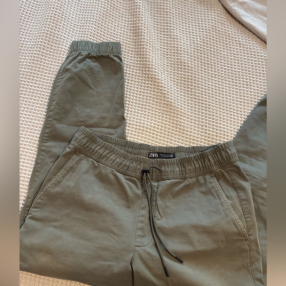 Men's Olive Jogger Pants, Zara, Medium, Drawstring Waist - Picture 3 of 4